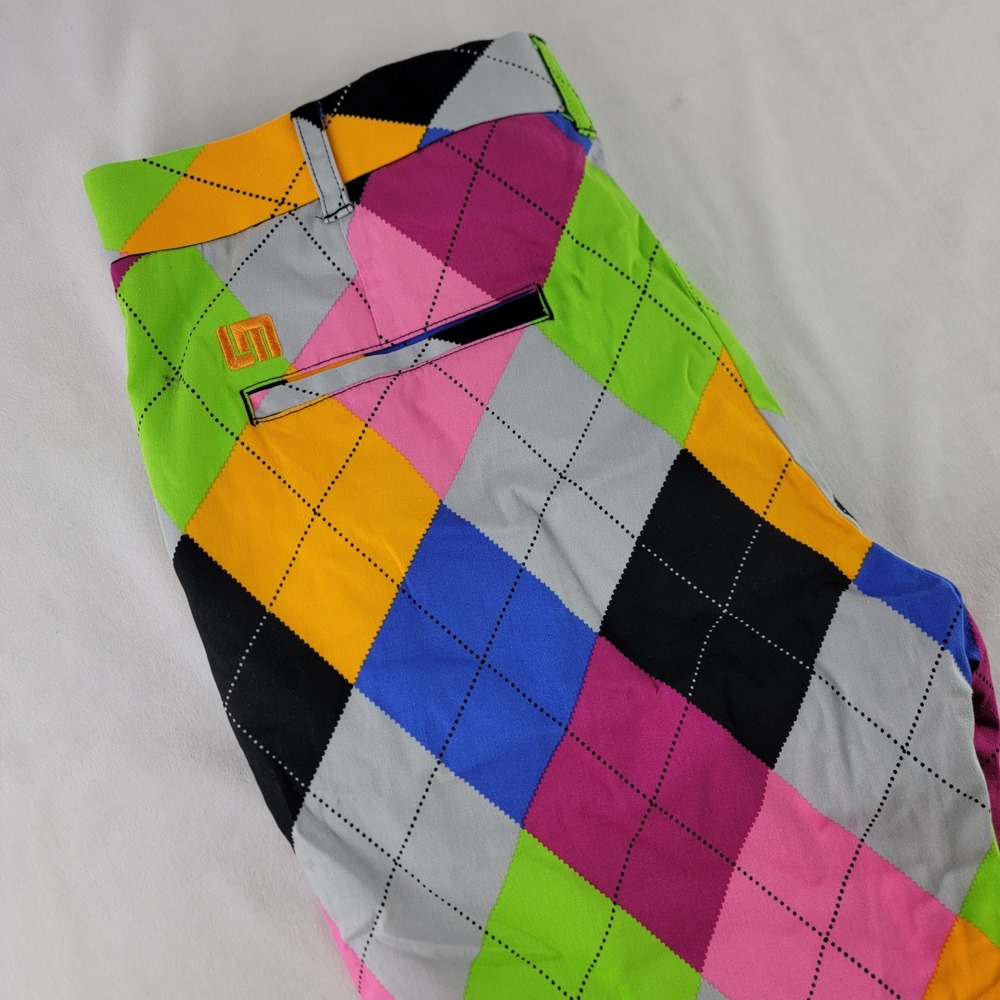 Loudmouth Golf Mens 34x32 (31.5) Argyle Multicolor Cotton Stretch Golf Pants